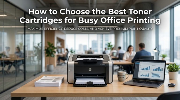 Best toner cartridges for office printing guide banner with a laser printer.