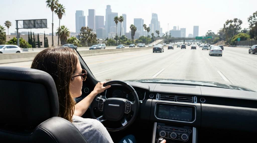 Los Angeles driver navigating a narrow island coastal road