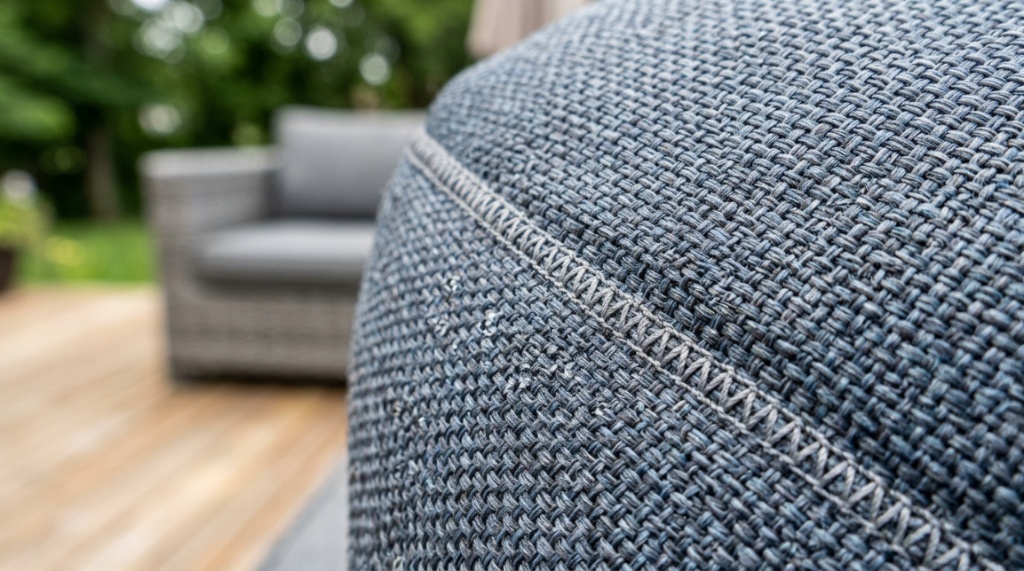 Close-up of tightly woven, moisture-resistant performance fabric on a pillow.